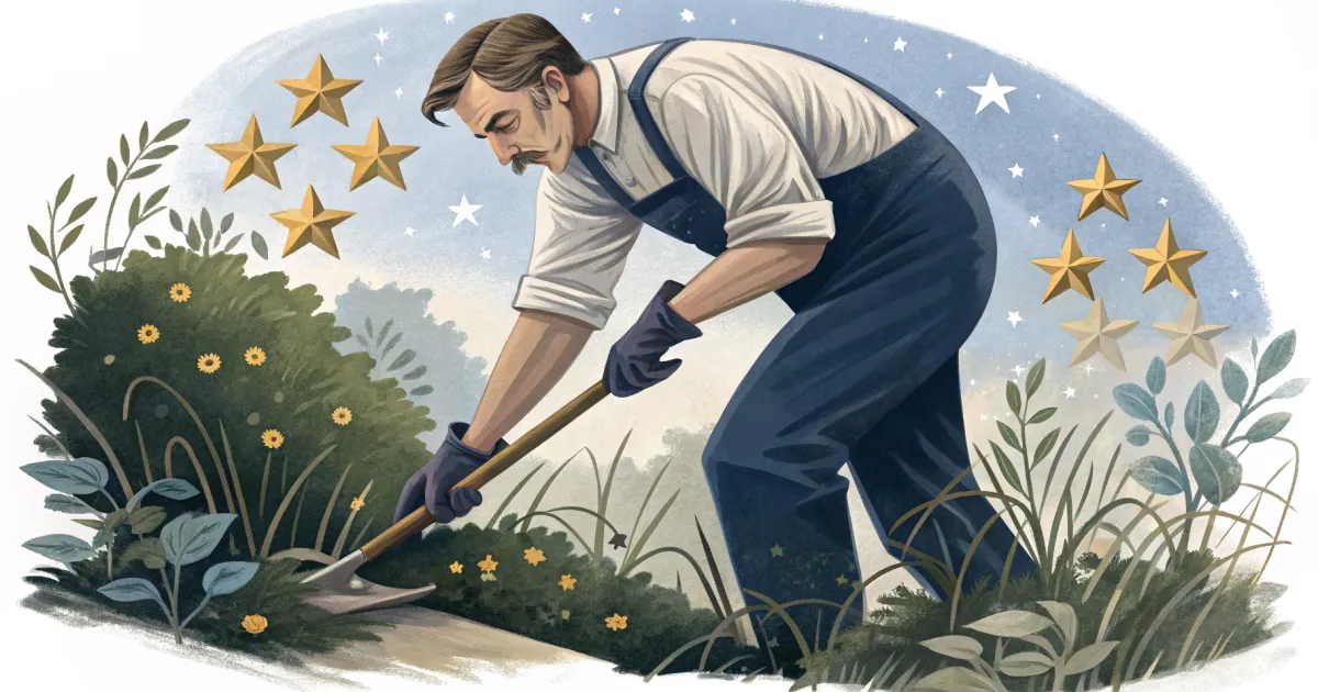 A landscaper trimming hedges, illustrating whether online reviews actually bring in more revenue.